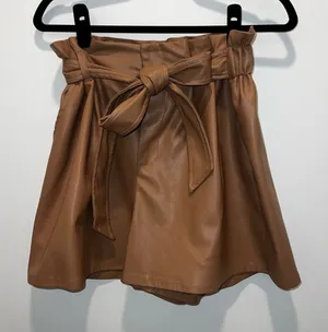 Tan Faux Leather Paperbag Shorts thumbnail 1