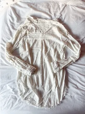 Altar’d State White Button Down Frayed Hem Blouse Size Small thumbnail 2