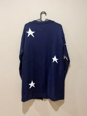 Cupshe Navy Blue Star Print Long Button Down Cardigan Sweater Size XS thumbnail 4
