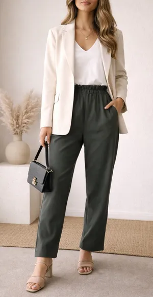 Joie XS Dark Green Straight Leg Pants Paperbag Waist thumbnail 1