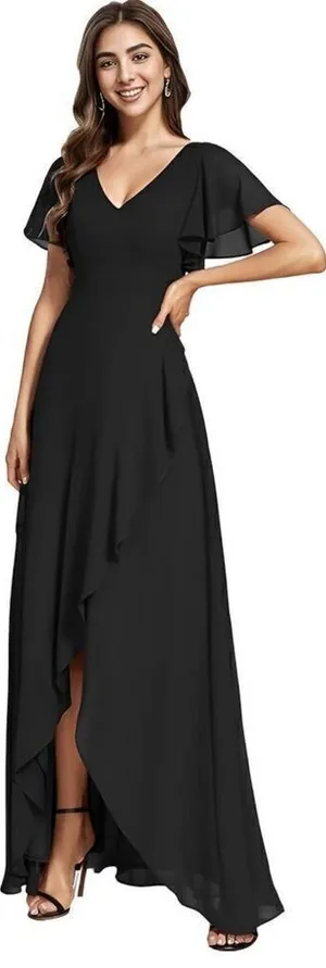 NWT Ever-Pretty Women's Dress Double V Neck A Line Ruffle Hem Backless Blue L thumbnail 1