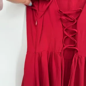 Scarlet Darkness Maxi Dress Women M Red Excellent Lace Up Gothic Victorian Ruche thumbnail 6
