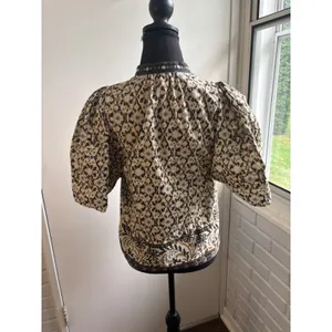 Anthropologie Pleated Puff Sleeve Blouse Small Boho cottage core croquette thumbnail 6