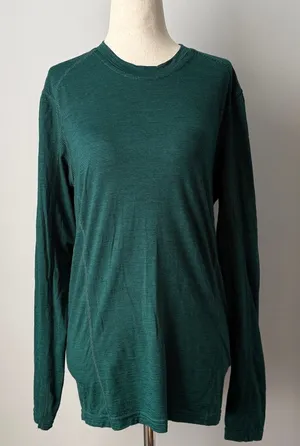 Smartwool Green Striped Lightweight Long Sleeve Top Fitted Wool Athletic thumbnail 1