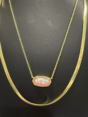 Kendra Scott | Gold Plated Pink Opal and Herringbone Dbl Layer Necklace | #80 thumbnail 1