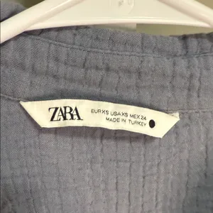 ZARA Blue Gray Cotton Gauze Crinkle Babydoll‎ Tunic Dress XS thumbnail 6