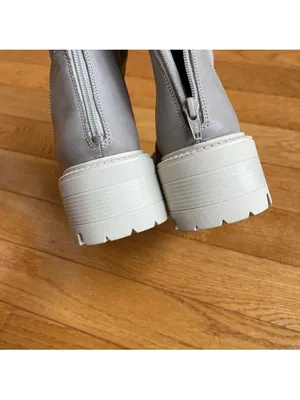 Free People Emma Ruche leather Boots grey white chunky sole Sz 39.5 thumbnail 5