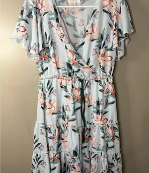 NANU Pink and Green Wrap Sundress with Flutter Sleeves thumbnail 1