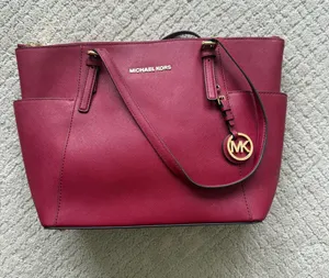 Micheal kors red leather tote bag purse large thumbnail 1