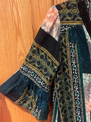 Anthropologie Maeve Patchwork‎ Lace Trim Peasant Mini Dress Tunic Green Size XS thumbnail 13