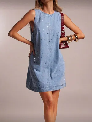 SheIn Rhinestone Denim Dress thumbnail 1
