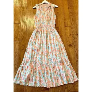 Roller Rabbit Amandine pink floral smocked waist size small thumbnail 11