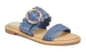 Dolce Vita Blue Woven Scalloped Buckle Slide Sandals Womens 8.5 Flat Summer Shoe thumbnail 1