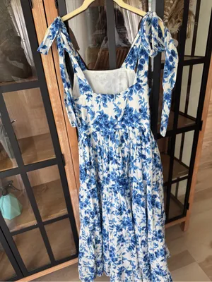 Abercrombie Mille Daphne maxi dress ruffle tiered midi bows cotton floral print tie straps thumbnail 3