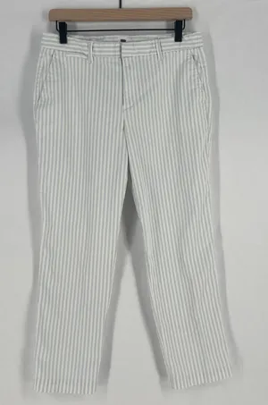 Gap Slim City Cropped‎ Pants Womens 8 White Blue Striped Cotton Tapered Leg thumbnail 1