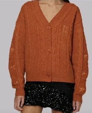 Taylor Swift “Life of a Showgirl” Cardigan Orange Sparkly Cable Knit XS/SM thumbnail 1