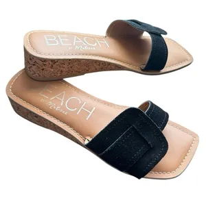 Matisse Beach Baja black brown suede leather wedge square toe slides sandals 8 thumbnail 1