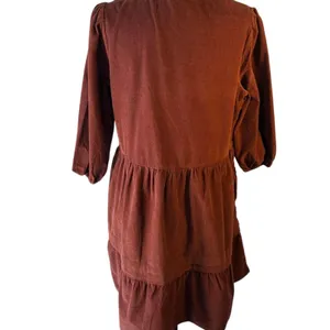 Brown cotton dress with tiered skirt and 3/4 sleeves, size M (8-10) thumbnail 4