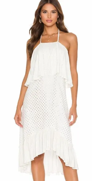 Anthropologie Kopal Tiered Mini Dress White with Metallic Threads Size S thumbnail 1