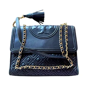 Black Tory Burch Fleming Convertible Bag Quilted Leather Crossbody or Shoulder thumbnail 1