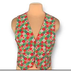 Vintage Christmas Patchwork Vest Handmade Red Green Quilt Holiday Cottagecore thumbnail 6
