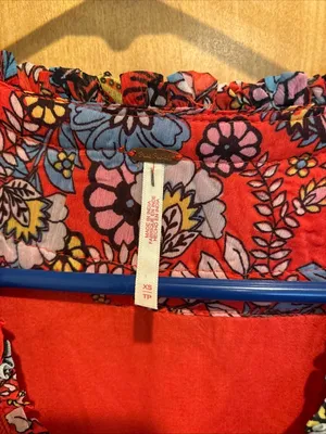 FREE PEOPLE Cassis Printed Chiffon Dress Red‎ Orange Paisley Floral XS Maxi thumbnail 2