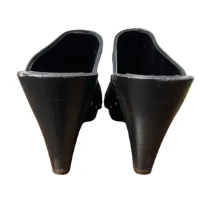 Y2K Coach Black Monogram Jacquard Studded Heeled Mules Wooden Clogs 7 thumbnail 5