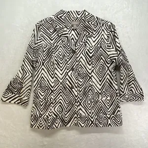 Chicos Blazer Jacket‎ Womens 2 Large Cotton Blend brown cream geometric thumbnail 1