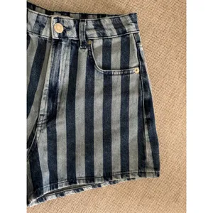 Zara High Waisted Light Dark Blue Striped Denim Shorts Size 4 thumbnail 5