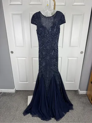 Sherri Hill 51426 Size 4 NWT Navy Beaded Mermaid Evening Gown Formal Prom Dress thumbnail 2