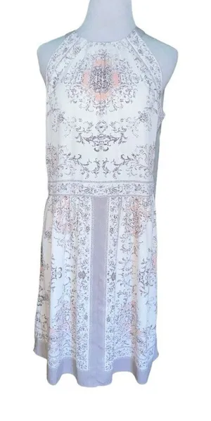 Philosophy‎ Grey Ivory Pink Floral Sleeveless Crew Neck Mini Dress Large Lined thumbnail 1
