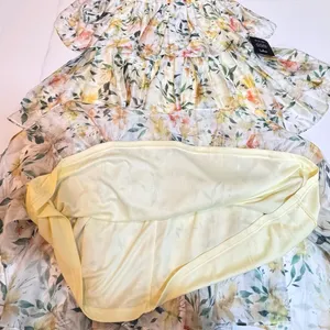 Lulus Yellow Floral Tiered Maxi Dress M Cottagecore Wedding Guest Chiffon NWT thumbnail 11
