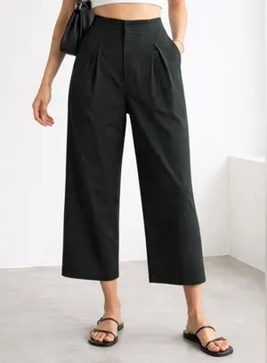 COS Womens Wool Wide Leg Crop Trouser Pants Pleated Size 2 Green Academia Career thumbnail 1