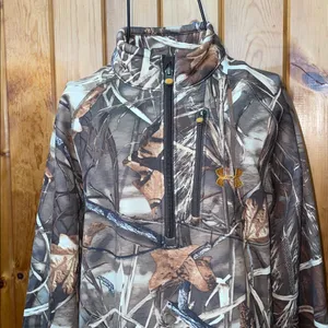 Under Armour Brown Camouflage Jacket quarter zip sweatshirt small duck print thumbnail 2