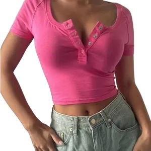 Dazy Women's Pink Button Up Cropped Shirt Size XL thumbnail 4