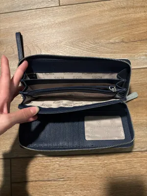 Michael Kors Cream & Navy Signature MK Zip Wallet Wristlet thumbnail 4