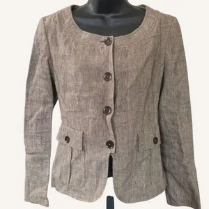 Vintage 90s MaxMara 100% Linen Blazer Sz 2 Made in Italy Brown Check Old‎ Money thumbnail 1