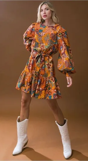 New FLYING TOMATO A Printed Woven Mini Mustard Dress thumbnail 1