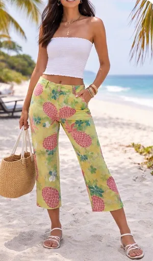 Lilly Pulitzer Capri Pants Beachy Tropical Pineapple Beach Resort Preppy sz‎ 8 thumbnail 1