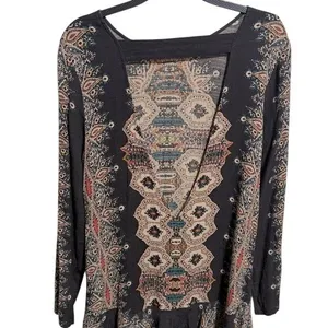 Free People Boho Paisley Medallion Open Back Mini Dress‎ Black Multi Medium thumbnail 5