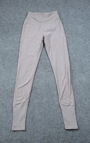 Alo XS Yoga Alosoft Goddess Leggings High Waist Heathered Beige Tan Ribbed thumbnail 1