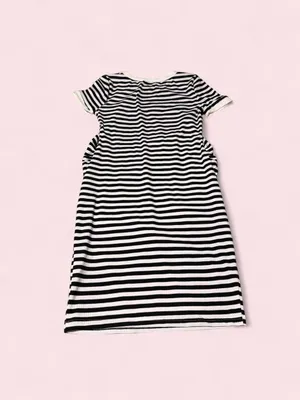 Striped Black and White Midi Dress with Short Sleeves thumbnail 2