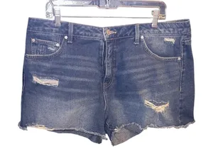 Time and Tru Dark Blue Distressed Jean Shorts Size 16 thumbnail 1