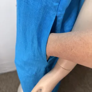 Hilo Turquoise Linen Slip Dress Maxi Sundress‎ Size M Side Slit V-Neck Pockets thumbnail 5
