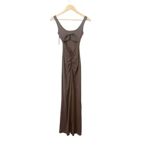 VertVie Brown Back Cutout Scrunch Butt Flare Leg‎ Sleeveless Jumpsuit Size Small thumbnail 2
