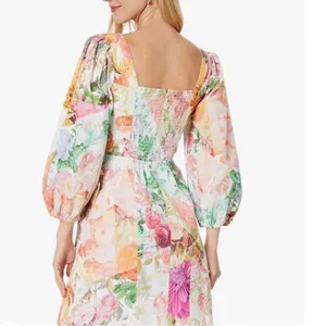 VINCE CAMUTO Floral Print Mini Dress Size 2 Pink Green Cotton‎ Linen Tie Waist thumbnail 12