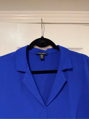 NWOT Hilary Radley Size M Blue Short Sleeve Collared V Neck Tunic Blouse Top thumbnail 2