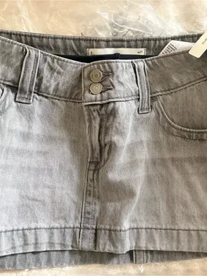 Hollister Ultra Low-Rise Denim Micro Mini Skort - Light Gray thumbnail 7