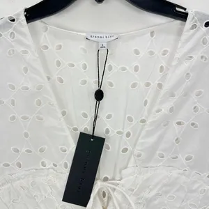 Gianni Bini Katrina Eyelet Mini Dress Cotton Long Sleeve A Line White Large NWT thumbnail 5