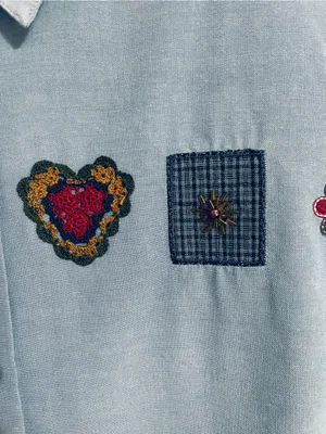 Vtg Koret City Blues Chambray Shirt 18W Embroidery Beads Crochet 90’s Teacher thumbnail 10